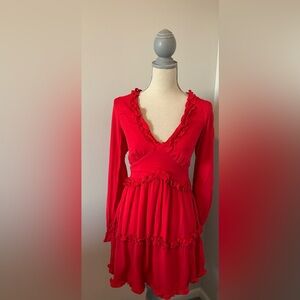 Elegant Red Ruffle Dress